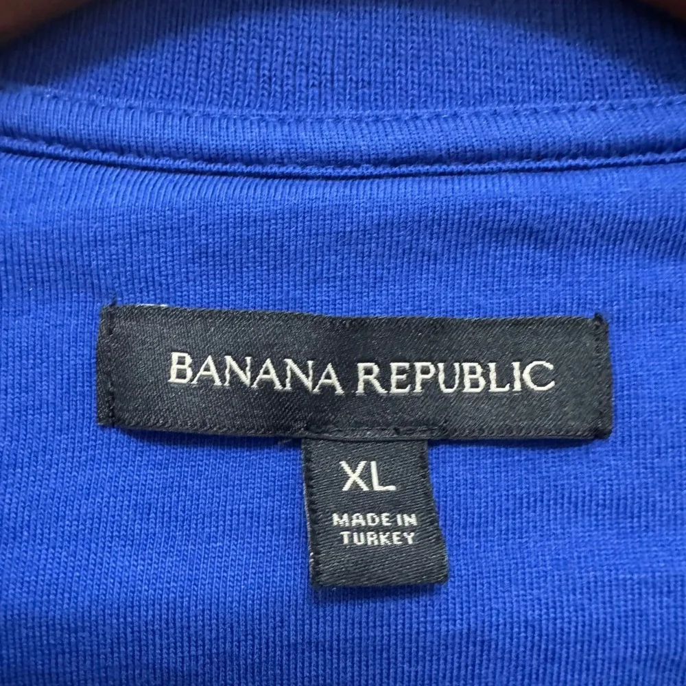Banana‎ Republic Mens XL Blue Yellow Striped Short Sleeve Pique Polo Shirt